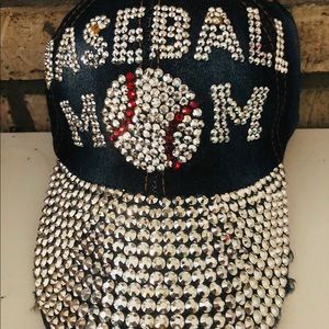 Denim bling baseball mom cap
